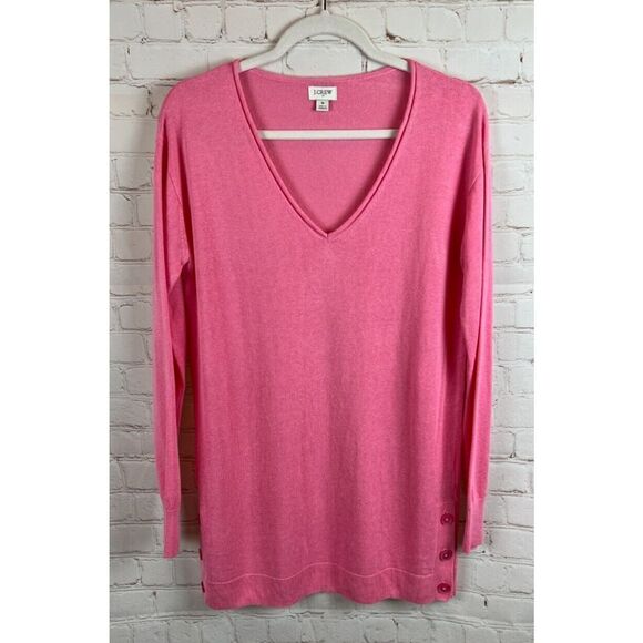 J.CREW oversized pink linen viscose V-neck knit pullover sweater top size S - Picture 1 of 7